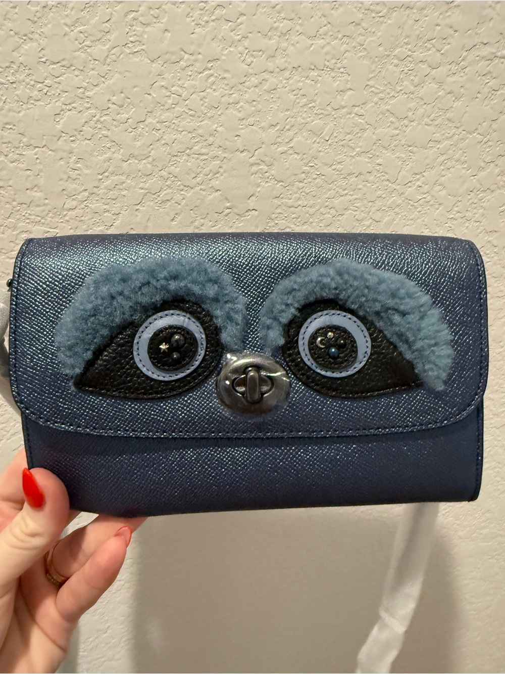 NWT Coach Limited Edition Bear Appliqué Chain Crossbody Metallic Blue